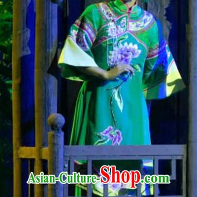 Hometown of Dragon Boat Tune Chinese Tujia Nationality Dance Green Dress Stage Performance Dance Costume and Headpiece for Women