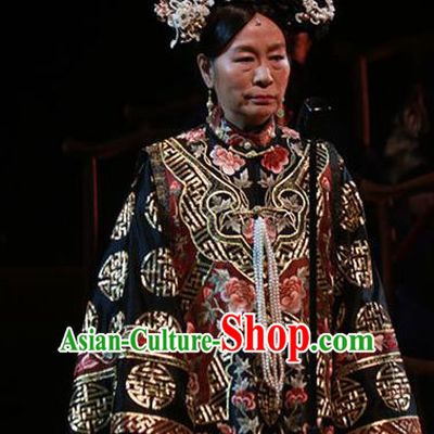 Beijing Fayuansi Chinese Qing Dynasty Empress Dowager Cixi Dress Stage Performance Dance Costume and Headpiece for Women