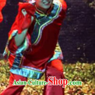 Gucuo Marriage Chinese Folk Dance Red Dress Stage Performance Dance Costume and Headpiece for Women