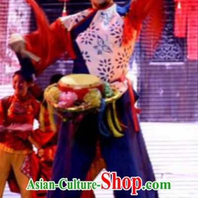 Gucuo Marriage Chinese Folk Dance Drum Dance Stage Performance Costume and Headpiece for Women