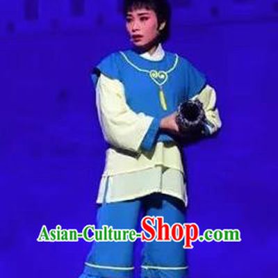 Amber Fate Chinese Beijing Opera Servant Girl Blue Dress Stage Performance Dance Costume and Headpiece for Women