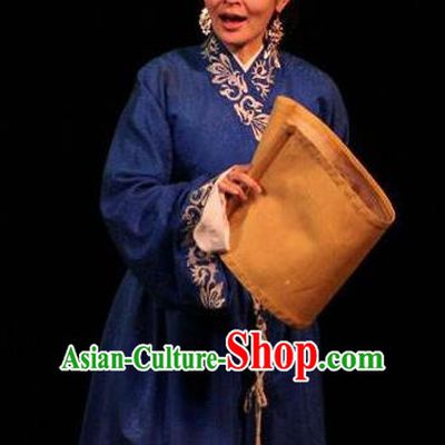 Cai Wenji Chinese Opera Ancient Poetess Navy Dress Stage Performance Dance Costume and Headpiece for Women
