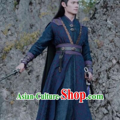 The Untamed Chinese Drama Ancient Swordsman Jiang Cheng Navy Costumes for Men