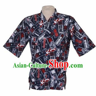 Traditional Japanese Printing Navy Yamato Shirt Kimono Asian Japan Costume for Men