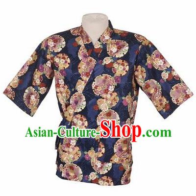 Traditional Japanese Printing Sakura Navy Yamato Shirt Kimono Asian Japan Costume for Men