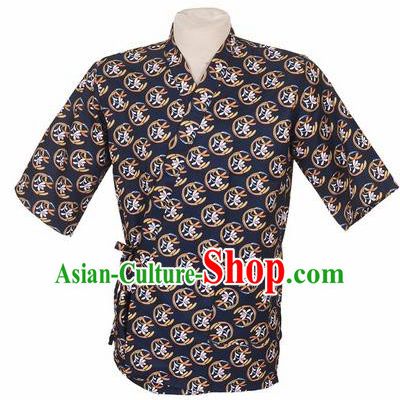 Traditional Japanese Printing Navy Yamato Shirt Kimono Asian Japan Costume for Men