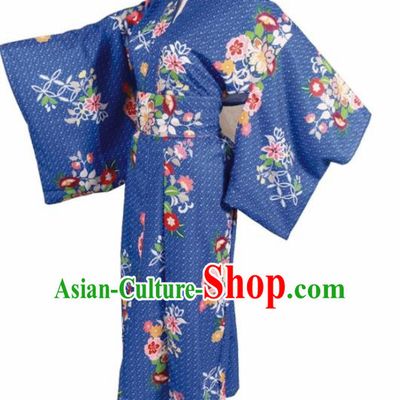 Traditional Japanese Kimono Asian Japan Blue Dress for Women