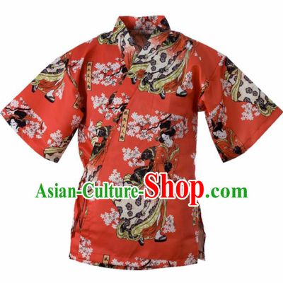 Traditional Japanese Printing Beauty Red Yamato Shirt Kimono Asian Japan Costume for Men