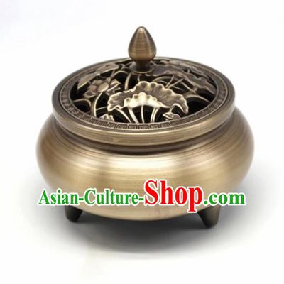 Traditional Chinese Carving Lotus Incense Burner Copper Censer