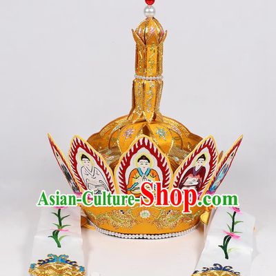 Traditional Chinese Monk Yellow Hats Buddhism Headwear for Men
