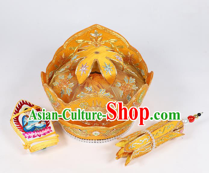 Traditional Chinese Monk Yellow Hats Buddhism Headwear for Men Traditional Chinese Monk Yellow Hats Buddhism Headwear for Men