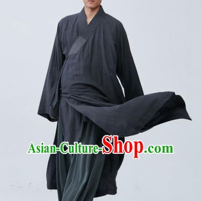 Traditional Chinese Monk Costume Grey Long Gown for Men
