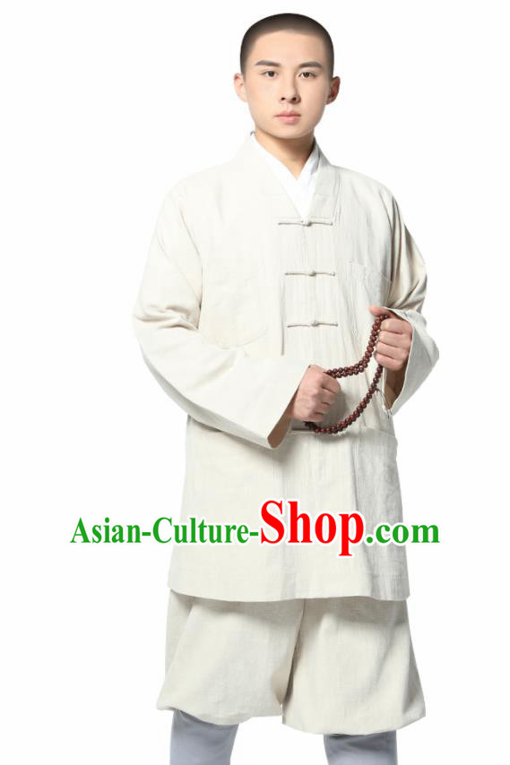Traditional Chinese Monk Costume Meditation White Ramie Shirt and Pants for Men Traditional Chinese Monk Costume Meditation White Ramie Shirt and Pants for Men