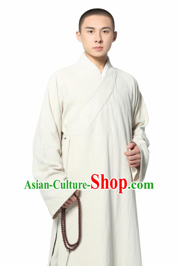 Traditional Chinese Monk Costume White Ramie Long Gown for Men Traditional Chinese Monk Costume White Ramie Long Gown for Men