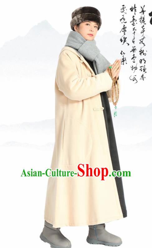 Traditional Chinese Monk Costume Lay Buddhists Beige Dust Coat for Men Traditional Chinese Monk Costume Lay Buddhists Beige Dust Coat for Men