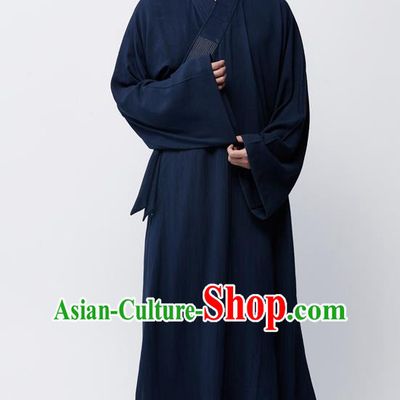 Traditional Chinese Monk Costume Lay Buddhists Navy Robe for Men