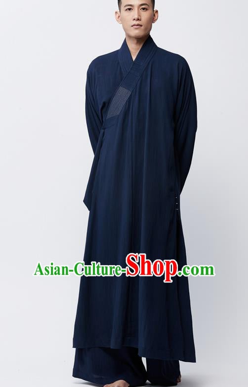 Traditional Chinese Monk Costume Lay Buddhists Navy Robe for Men Traditional Chinese Monk Costume Lay Buddhists Navy Robe for Men