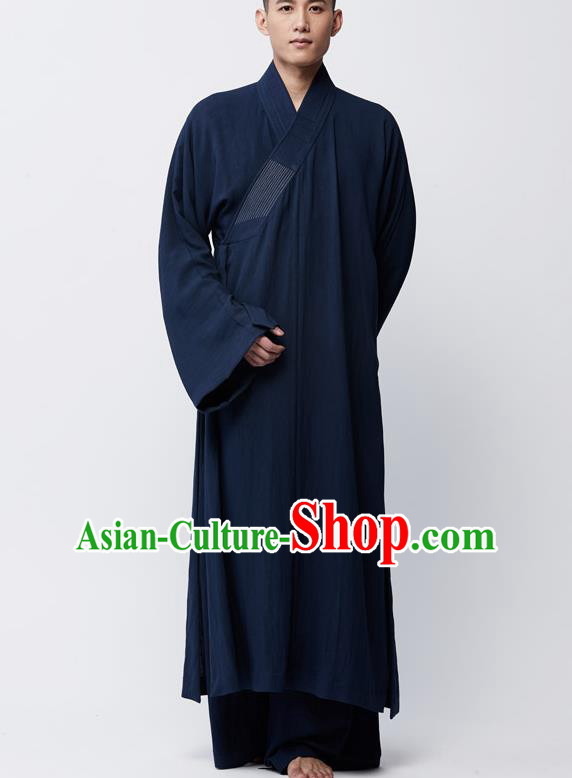 Traditional Chinese Monk Costume Lay Buddhists Navy Robe for Men Traditional Chinese Monk Costume Lay Buddhists Navy Robe for Men