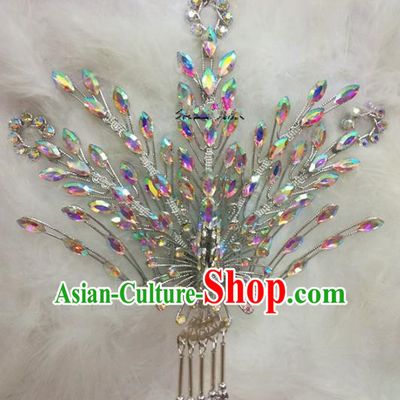 Chinese Traditional Beijing Opera Hair Accessories Peking Opera Princess White Phoenix Hairpins for Adults