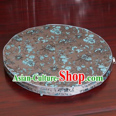 Chinese Classical Household Ornament Grey Brocade Rush Cushion Cover Traditional Pattern Mat Cover