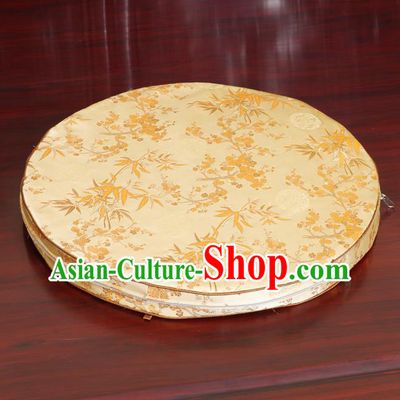Chinese Classical Household Ornament Yellow Brocade Rush Cushion Cover Traditional Bamboo Pattern Mat Cover