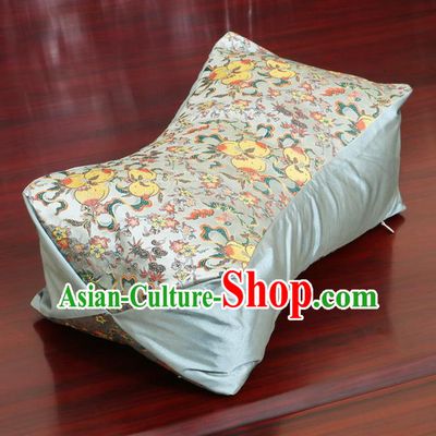 Chinese Traditional Peach Pattern Blue Brocade Pillow Slip Pillow Cover Classical Household Ornament