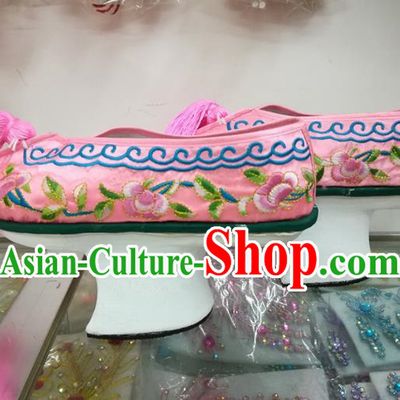 Chinese Traditional Beijing Opera Shoes Qing Dynasty Princess Pink Shoes for Adults