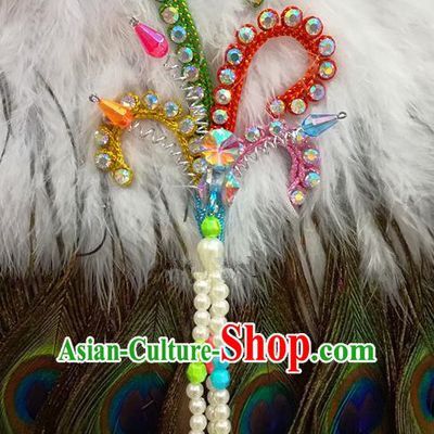 Chinese Traditional Beijing Opera Hair Accessories Peking Opera Beads Tassel Colorful Phoenix Hairpins for Adults