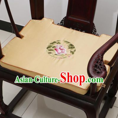 Chinese Classical Household Ornament Armchair Cushion Cover Traditional Embroidered Peony Beige Brocade Mat Cover