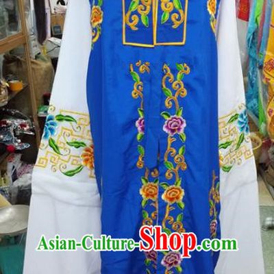Chinese Traditional Beijing Opera Old Gentleman Costume Peking Opera Embroidered Royalblue Clothing for Adults