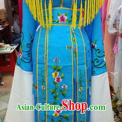 Chinese Traditional Beijing Opera Young Lady Costume Peking Opera Diva Blue Dress for Adults