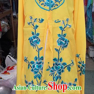 Chinese Traditional Beijing Opera Tsingyi Costume Peking Opera Actress Embroidered Peony Yellow Dress for Adults