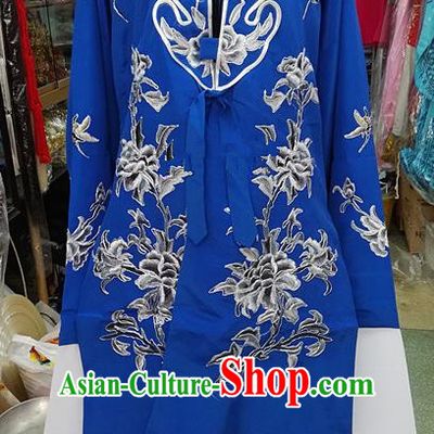 Chinese Traditional Beijing Opera Tsingyi Costume Peking Opera Actress Embroidered Peony Royalblue Dress for Adults
