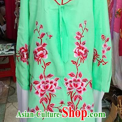Chinese Traditional Beijing Opera Tsingyi Costume Peking Opera Actress Embroidered Peony Green Dress for Adults