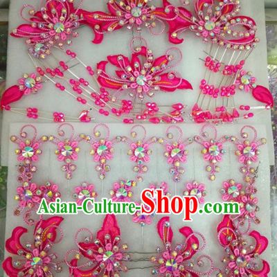 Chinese Traditional Beijing Opera Hair Accessories Peking Opera Princess Head Ornaments Pink Hairpins for Adults