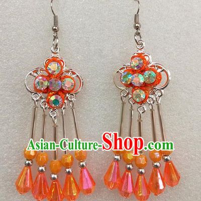 Chinese Traditional Beijing Opera Earrings Peking Opera Actress Orange Eardrop for Adults