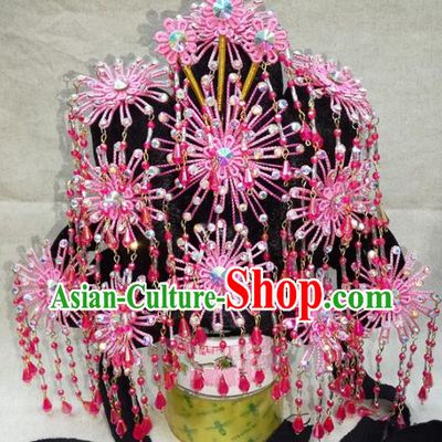 Chinese Traditional Beijing Opera Pink Phoenix Coronet Head Ornaments Hair Accessories for Adults