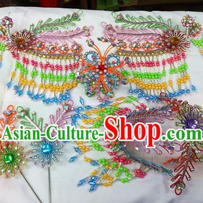 Chinese Traditional Beijing Opera Colorful Phoenix Head Ornaments Hairpins Hair Accessories for Adults