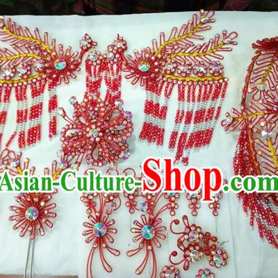 Chinese Traditional Beijing Opera Red Phoenix Head Ornaments Hairpins Hair Accessories for Adults