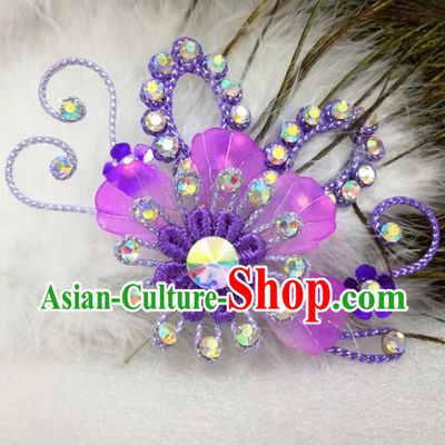 Chinese Traditional Beijing Opera Actress Hair Accessories Peking Opera Princess Purple Flowers Hairpins for Adults