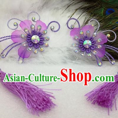 Chinese Traditional Beijing Opera Actress Purple Tassel Flower Hair Clips Hair Accessories Ancient Hairpins for Adults