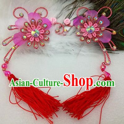 Chinese Traditional Beijing Opera Actress Red Tassel Flower Hair Clips Hair Accessories Ancient Hairpins for Adults