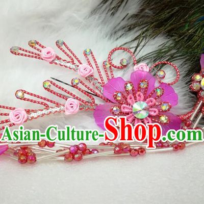 Chinese Traditional Beijing Opera Actress Purple Flower Hairpins Hair Accessories for Adults