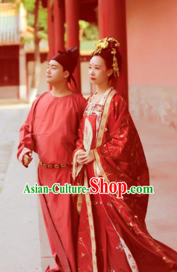 Chinese Ancient Tang Dynasty Bride and Bridegroom Wedding Historical Costumes Complete Set Chinese Ancient Tang Dynasty Bride and Bridegroom Wedding Historical Costumes Complete Set