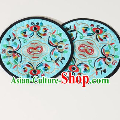 Chinese Traditional Household Accessories Classical Embroidered Light Blue Brocade Teacup Mat