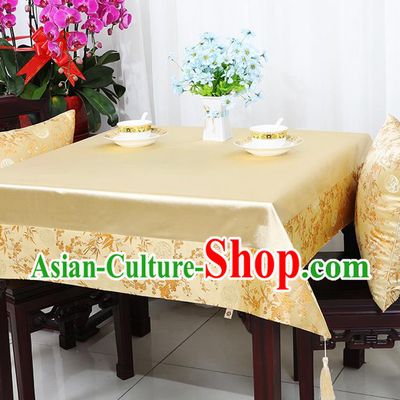 Chinese Traditional Plum Blossom Bamboo Pattern Golden Brocade Table Cloth Classical Satin Household Ornament Desk Cover
