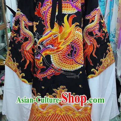 Chinese Traditional Beijing Opera Minister Costume Peking Opera Old Men Black Embroidered Robe for Adults