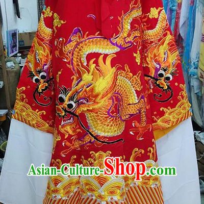 Chinese Traditional Beijing Opera Minister Costume Peking Opera Old Men Red Embroidered Robe for Adults