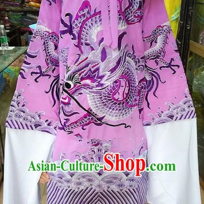 Chinese Traditional Beijing Opera Minister Costume Peking Opera Old Men Lilac Embroidered Robe for Adults