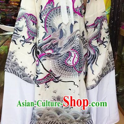 Chinese Traditional Beijing Opera Minister Costume Peking Opera Old Gentleman Grey Embroidered Robe for Adults